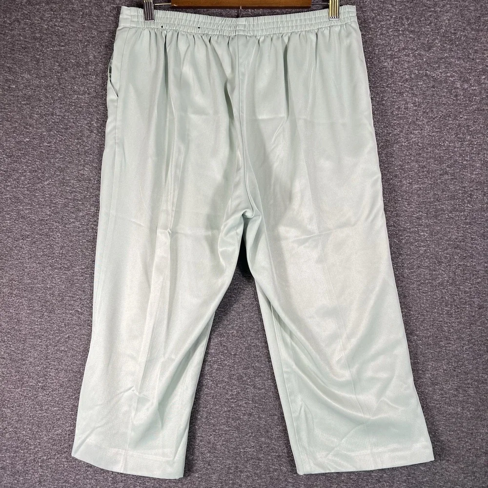 Alfred Dunner Crop Pants Womens 10 Green Satin Shimmer Career Button Hem 30x19‎
